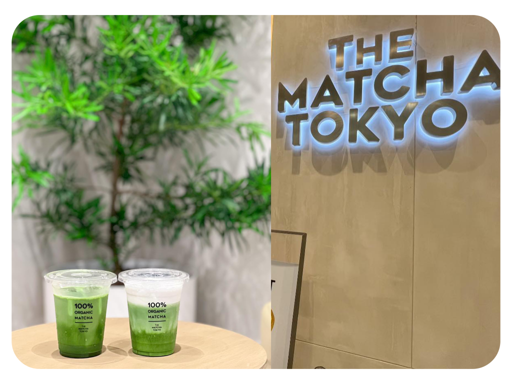 Store front of the Matcha Tokyo and two (2) matcha drink. 