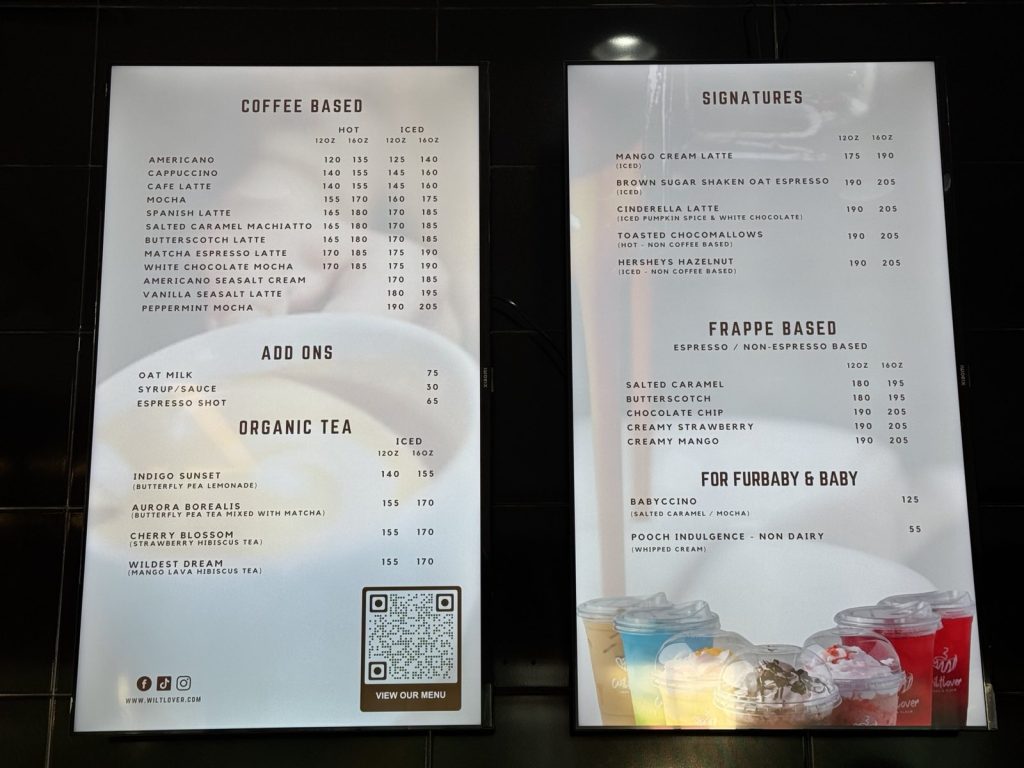 Menu of Wiltlover located at Upper Ground Floor of Gateway Tower